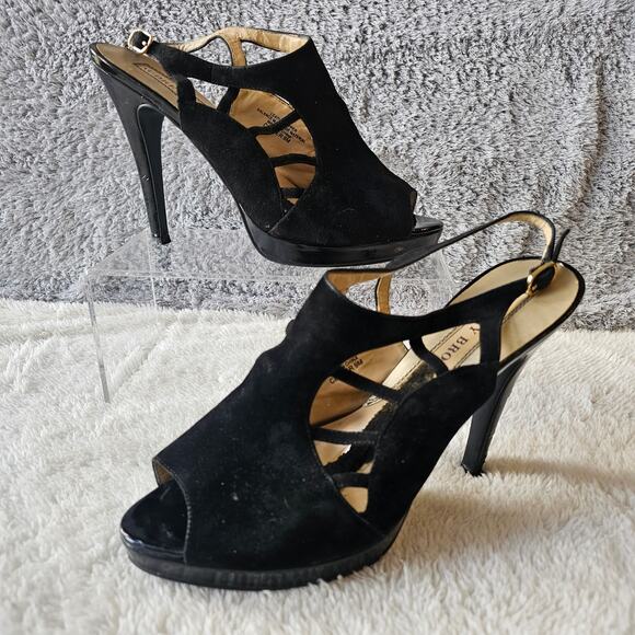 Audrey Brooke Women Clever Suede Leather Peep Toe Slingback Heels Size 9M Black - Picture 1 of 7